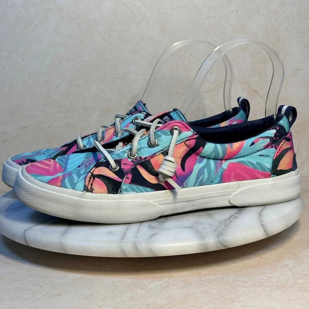 Sperry Crest Vibe Womens Tropical Floral Canvas Slip On Sneakers Preppy 7.5 Surf